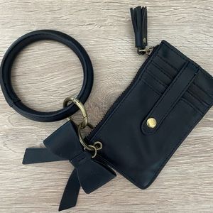Black Wallet Card Holder with carrying hoop